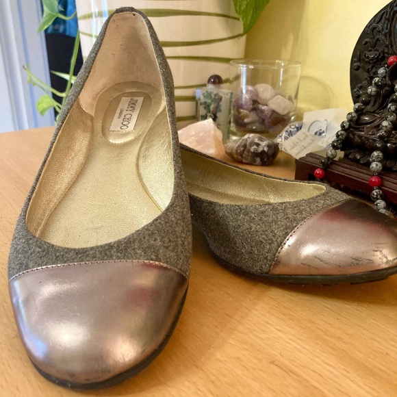 Jimmy Choo Whirl 40 US 9-9.5 Silver Cap Toe Wool Slip On Flats Shoes MSRP $425 - Picture 1 of 11